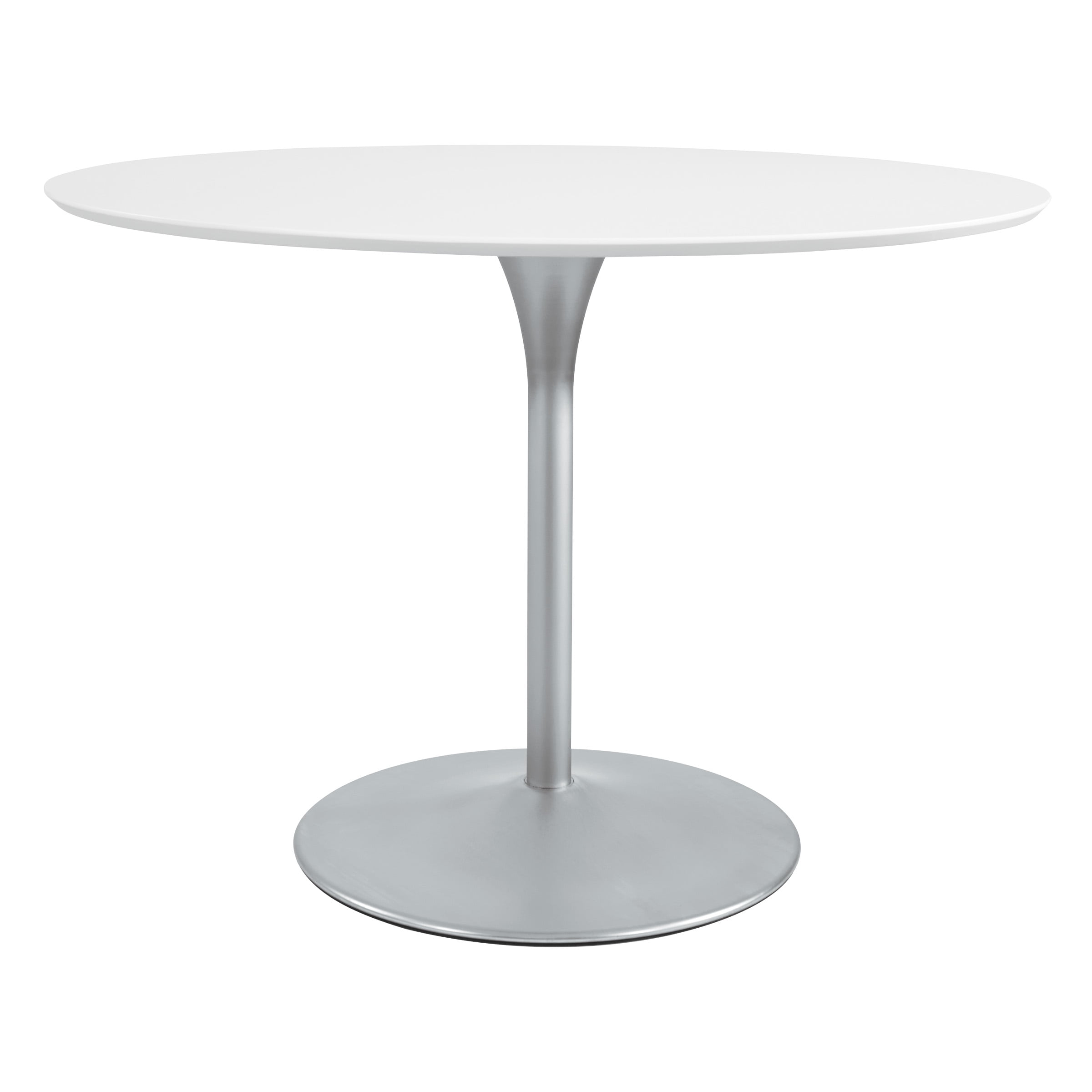 OSP Home Furnishings Flower Dining Table with White Top and Brushed Nickel Base
