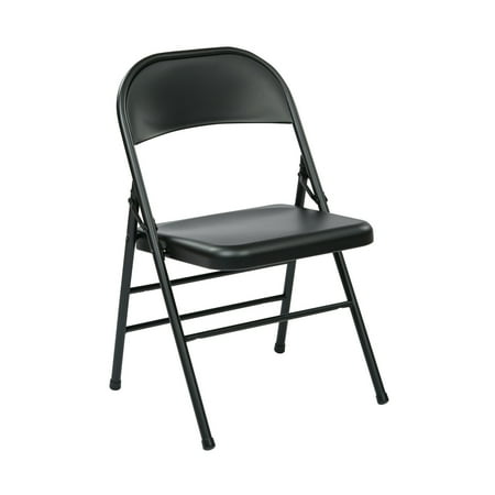 OSP Home Furnishings Folding Chair with Metal Seat and Back in Black