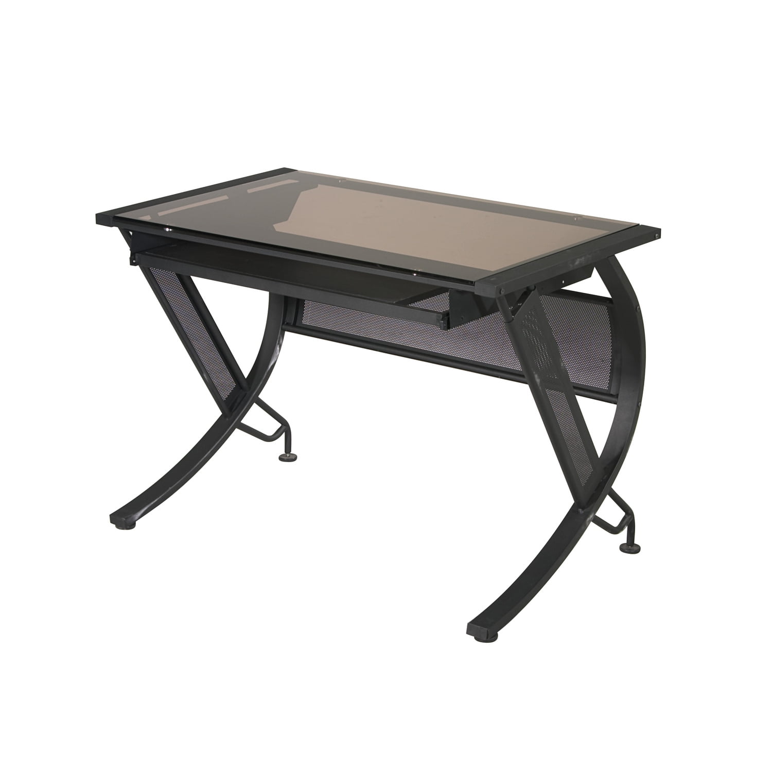 Black Steel Computer Desk with Keyboard Tray and Filing Cabinet