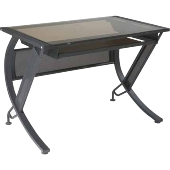 Black Steel Computer Desk with Keyboard Tray and Filing Cabinet