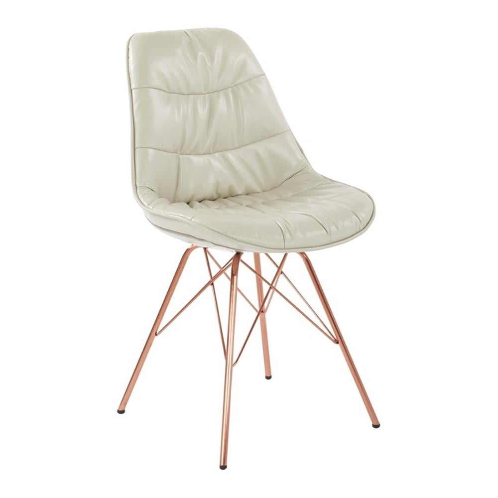 Mid-Century Modern Cream Faux Leather Chair with Rose Gold Metal Base