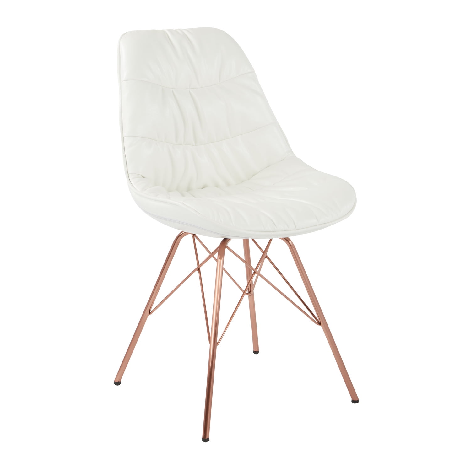 Mid-Century Modern Langdon White Faux Leather Side Chair with Rose Gold Metal Base