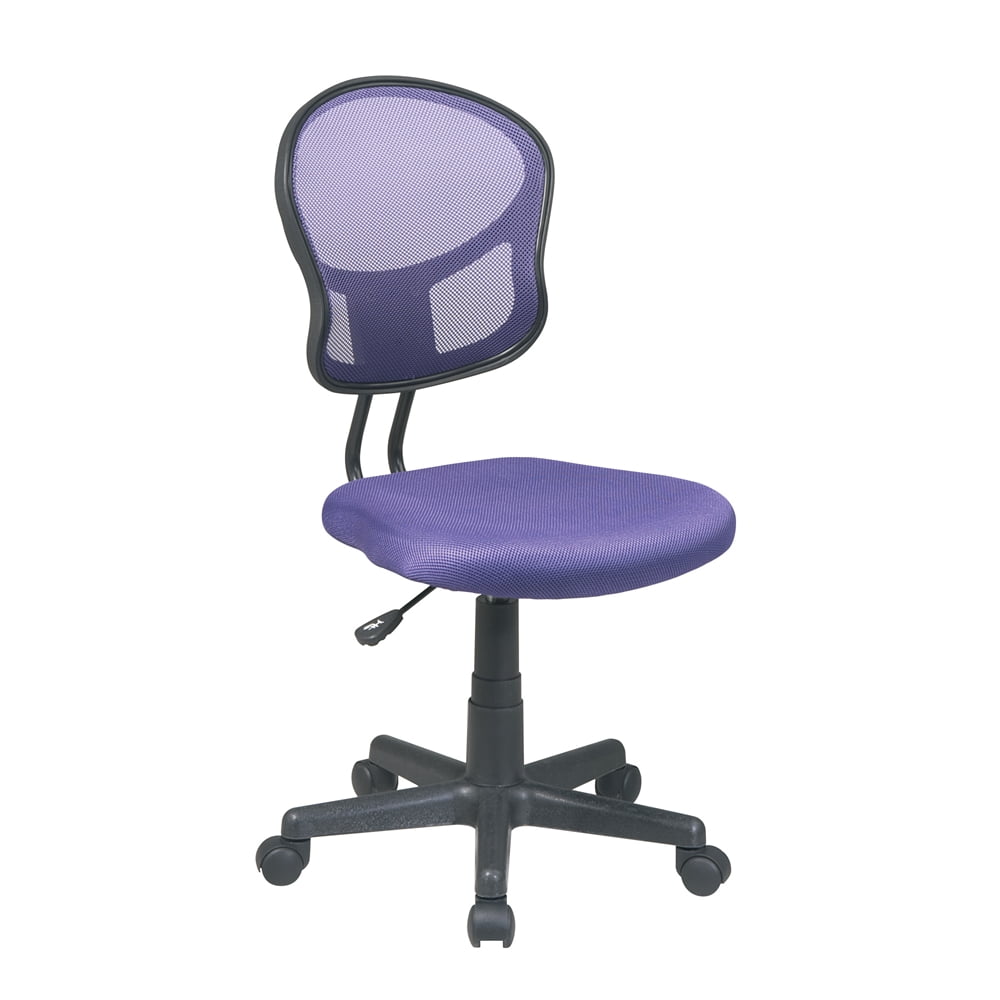 Purple Mesh Armless Task Chair with Fabric Seat