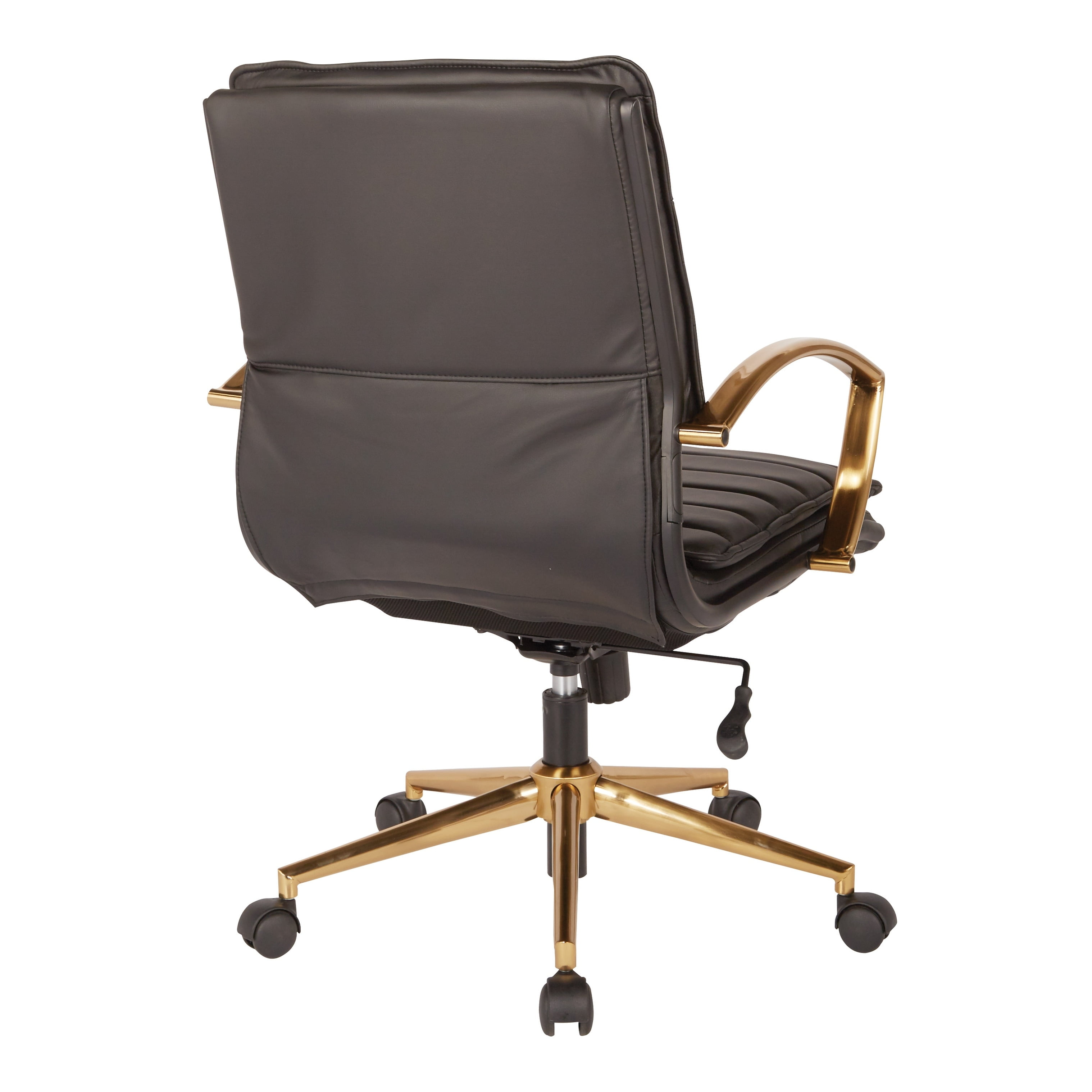 Luxurious Mid-Back Black Faux Leather Office Chair with Gold Accents