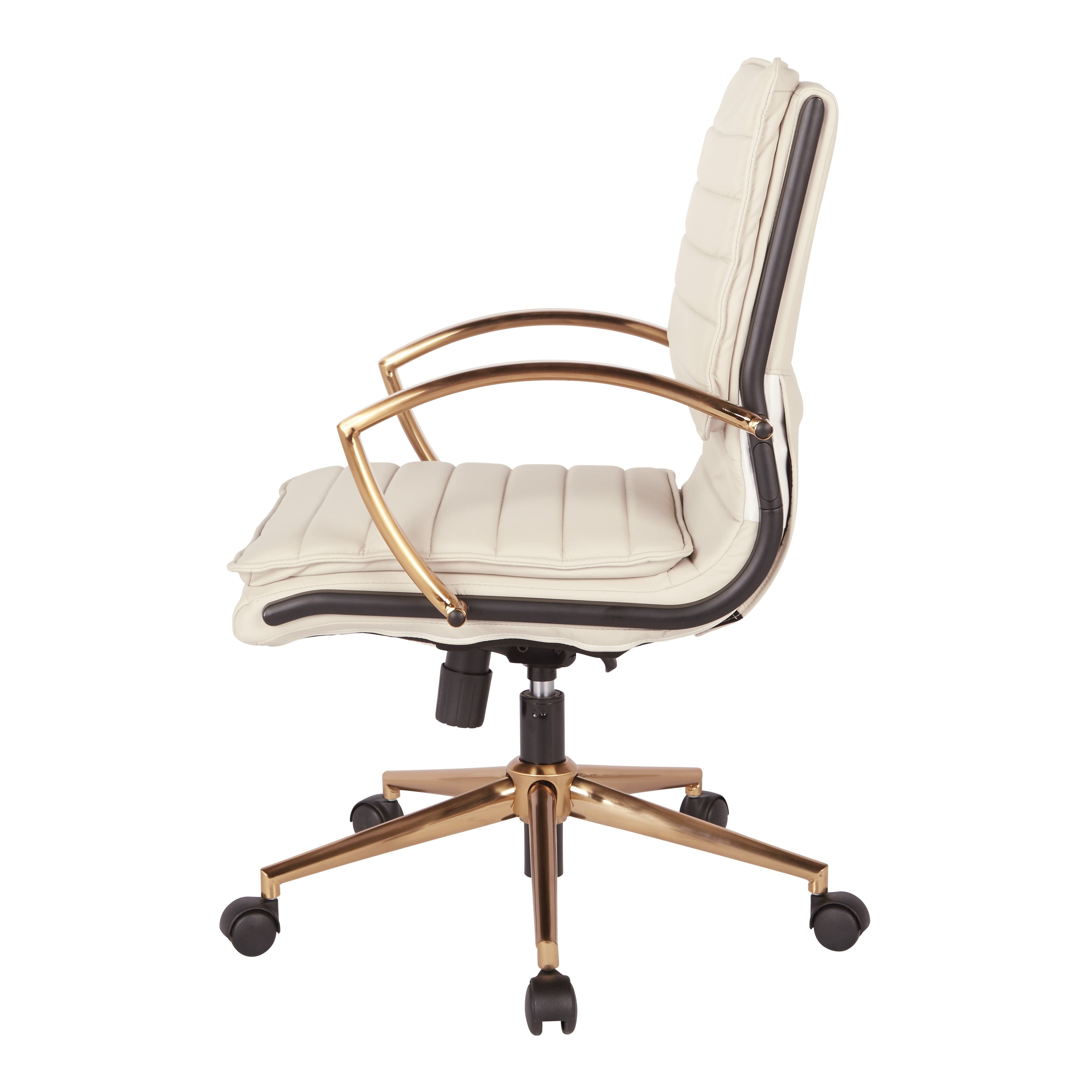 Cream Faux Leather Swivel Office Chair with Gold Accents