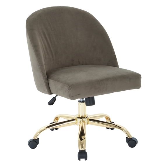 OSP Home Furnishings Mid Back Office Chair in Otter Velvet with Gold Finish Base
