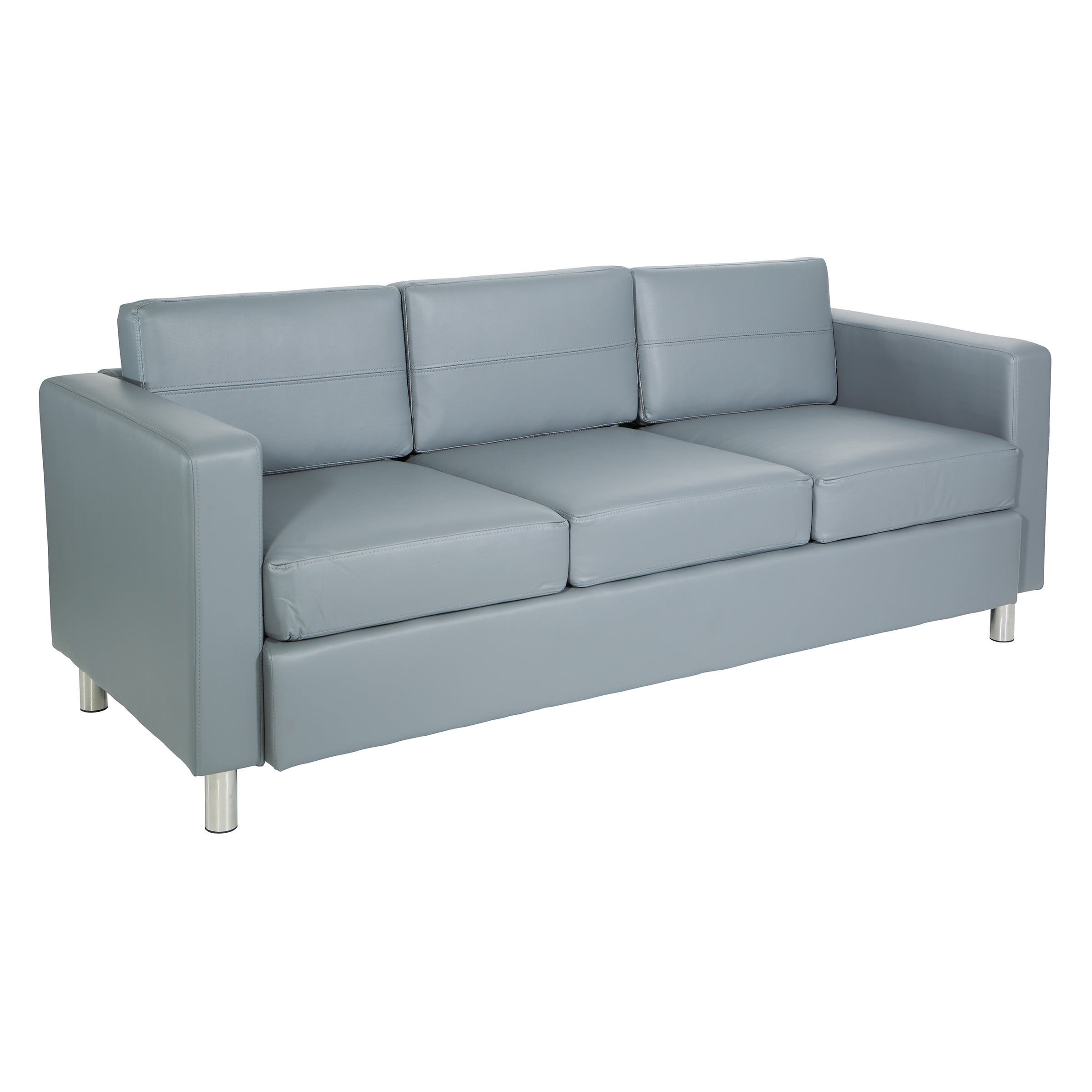 OSP Home Furnishings Pacific in Spring Silver and Color Grey Leather Legs Couch Faux Charcoal with Seats Box Sofa