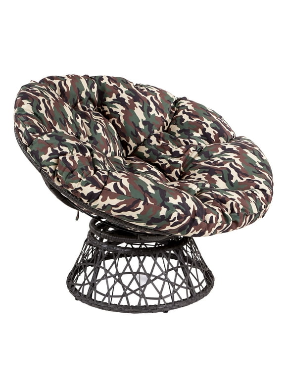 OSP Home Furnishings Papasan Chair with Camo Cushion and Black Frame