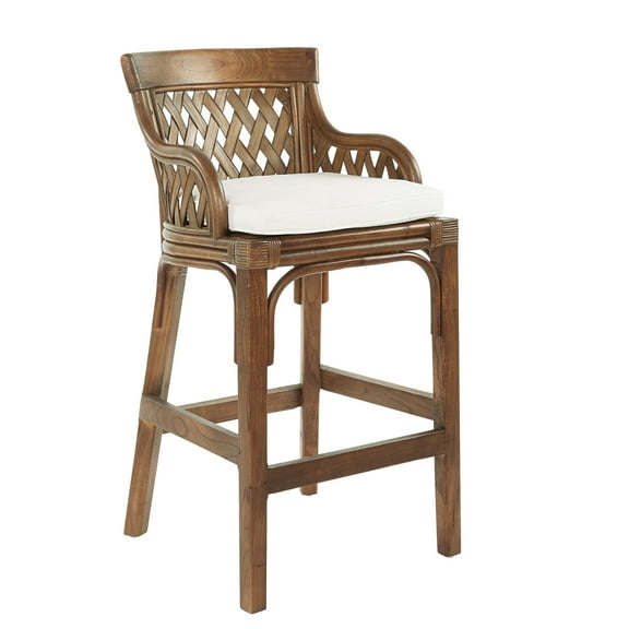 OSP Home Furnishings Plantation Bar Stool with Brown Stained Wood Rattan Frame