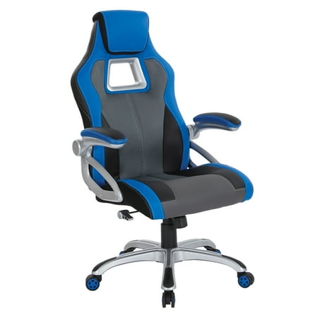 OSP Home Furnishings - Race Gaming Chair - Charcoal Gray/Blue