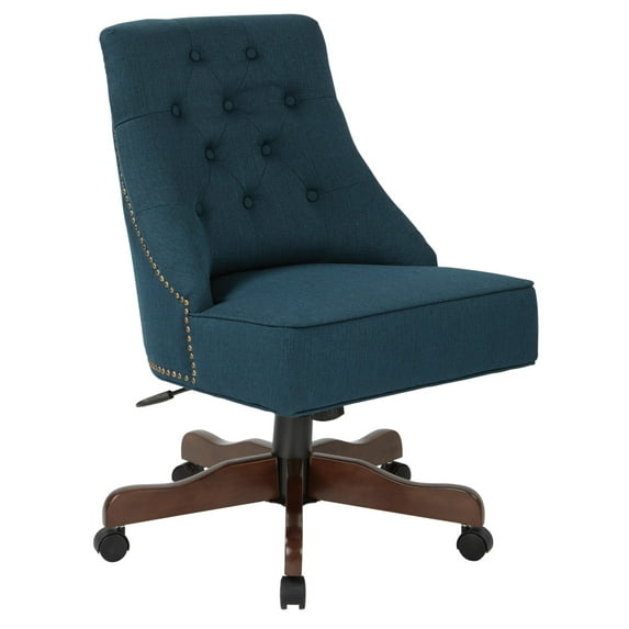 OSP Home Furnishings Rebecca Tufted Back Office Chair in Klein Azure Fabric with Nailheads with Coffee Base