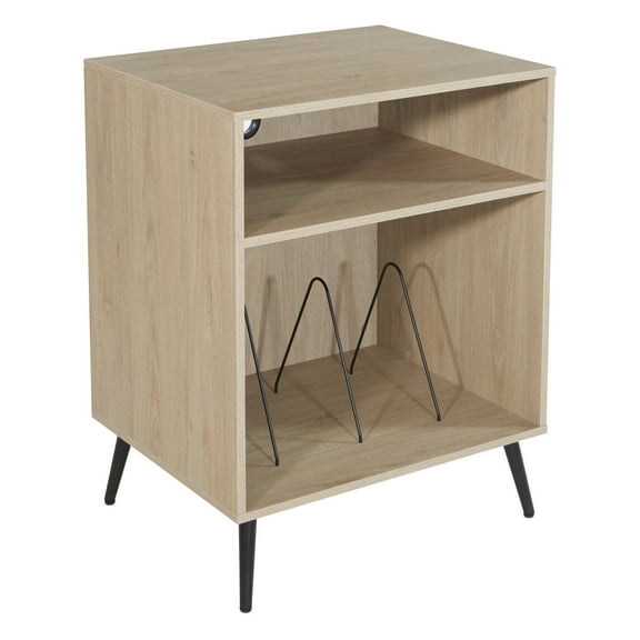 OSP Home Furnishings Retro Record Player Stand with Album Storage in Norwegian Alder Finish
