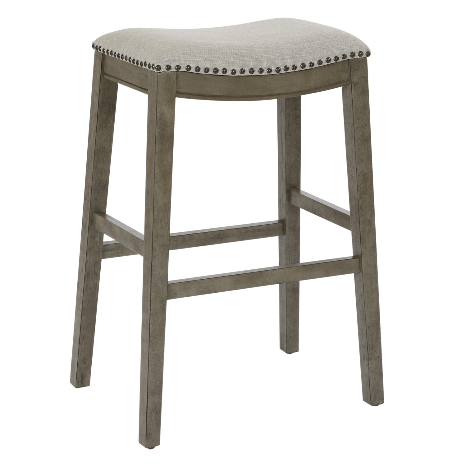 Gray Adjustable Backless Saddle Style Wood and Metal Bar Stool