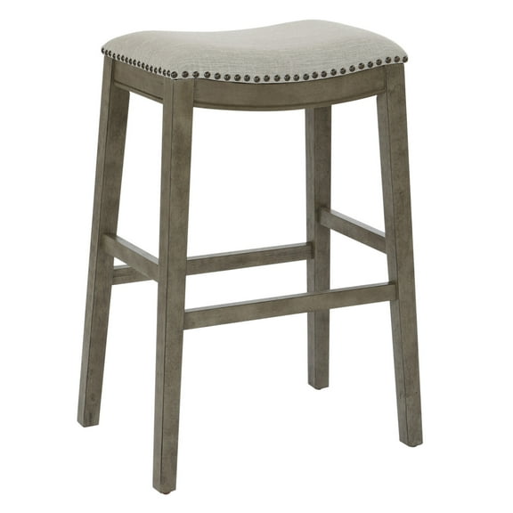 OSP Home Furnishings Saddle Stool 30" in Grey Fabric and Antique Grey Base 2-Pack