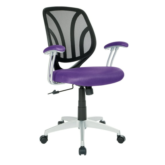OSP Home Furnishings Screen Back Chair with Purple Mesh Fabric and Silver Coated Arms and Base