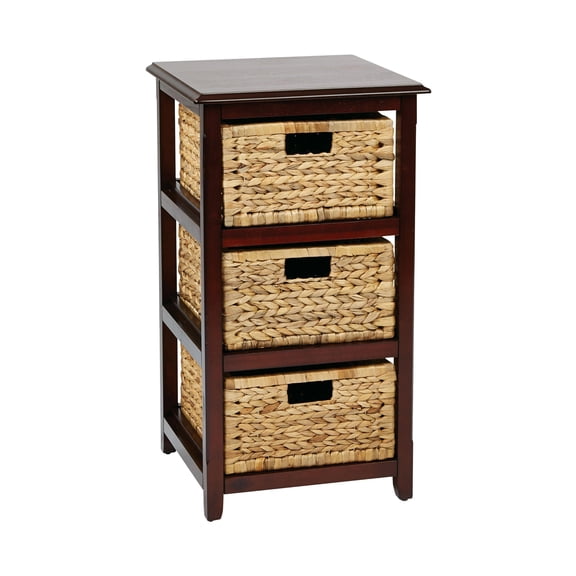 OSP Home Furnishings Seabrook Three-Tier Storage Unit With Espresso Finish and Natural Baskets