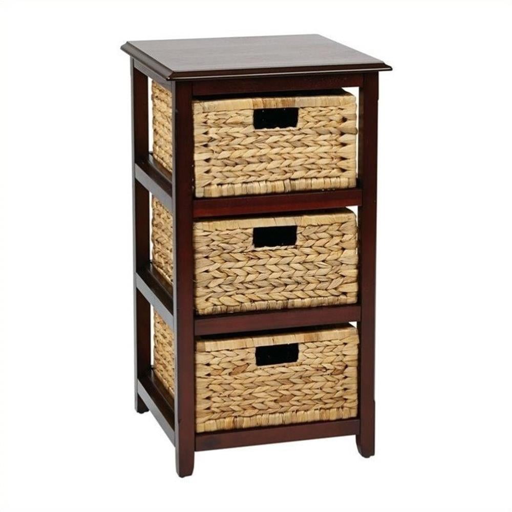 Espresso Three-Tier Storage Unit with Natural Baskets