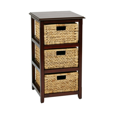 OSP Home Furnishings - Seabrook Three-Tier Storage Unit With Espresso Finish and Natural Baskets - Espresso
