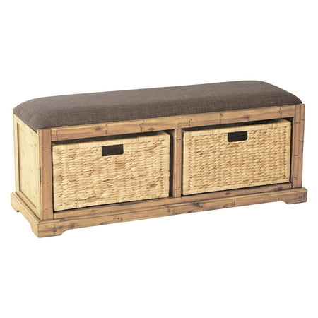 OSP Home Furnishings Sheridan Storage Bench in Distressed Toffee Finish with Latte Fabric Assembled