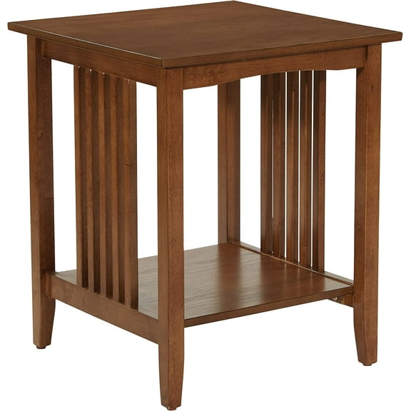 OSP Home Furnishings Sierra Side Table with Lower Storage Shelf and Mission Style Side Panels, Ash Brown