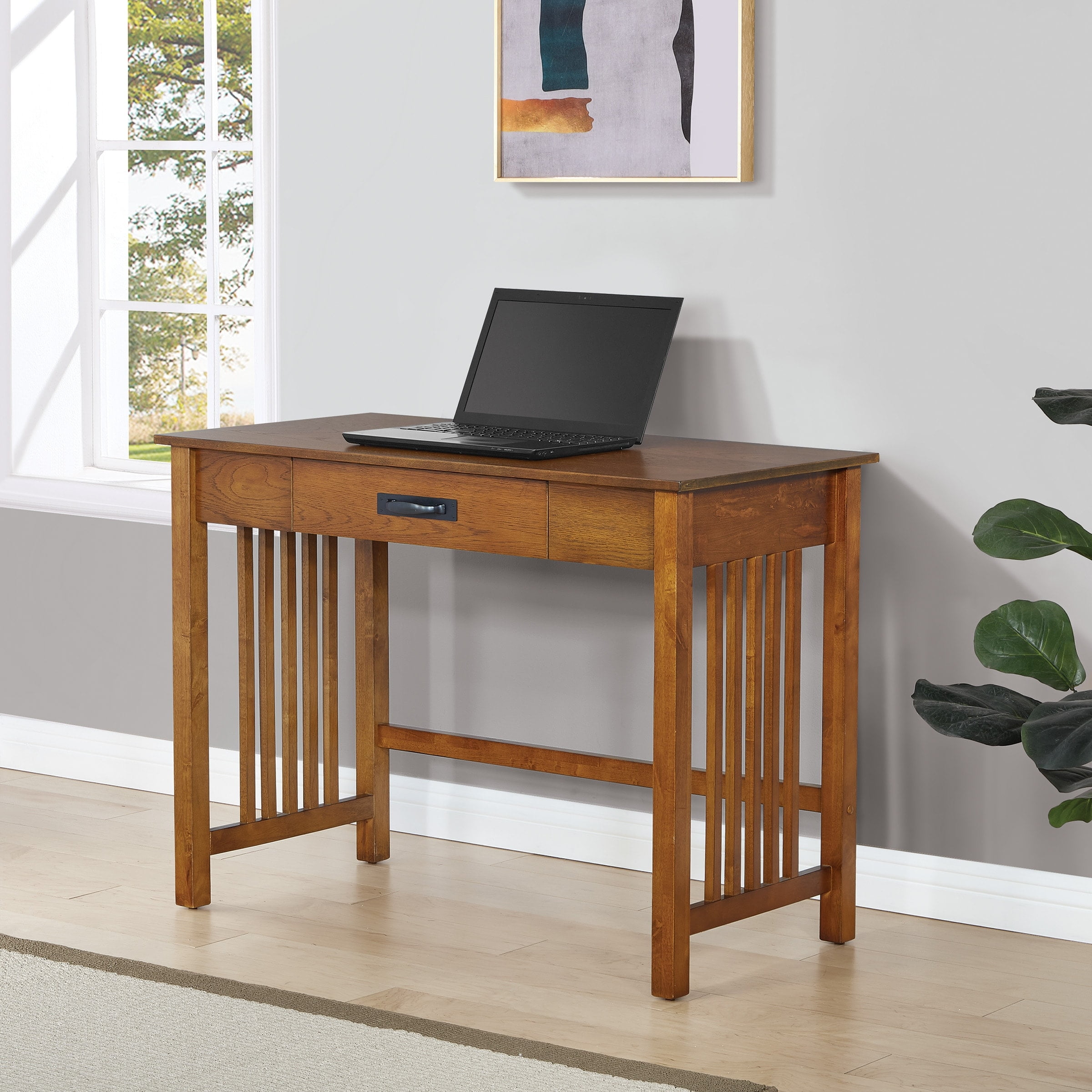 Sierra Ash Brown Wood Writing Desk with Drawer