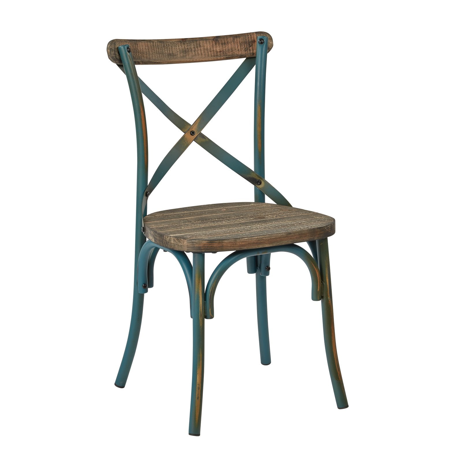OSP Home Furnishings Somerset XBack Antique White Metal Chair with Hardwood Vintage Crazy horse