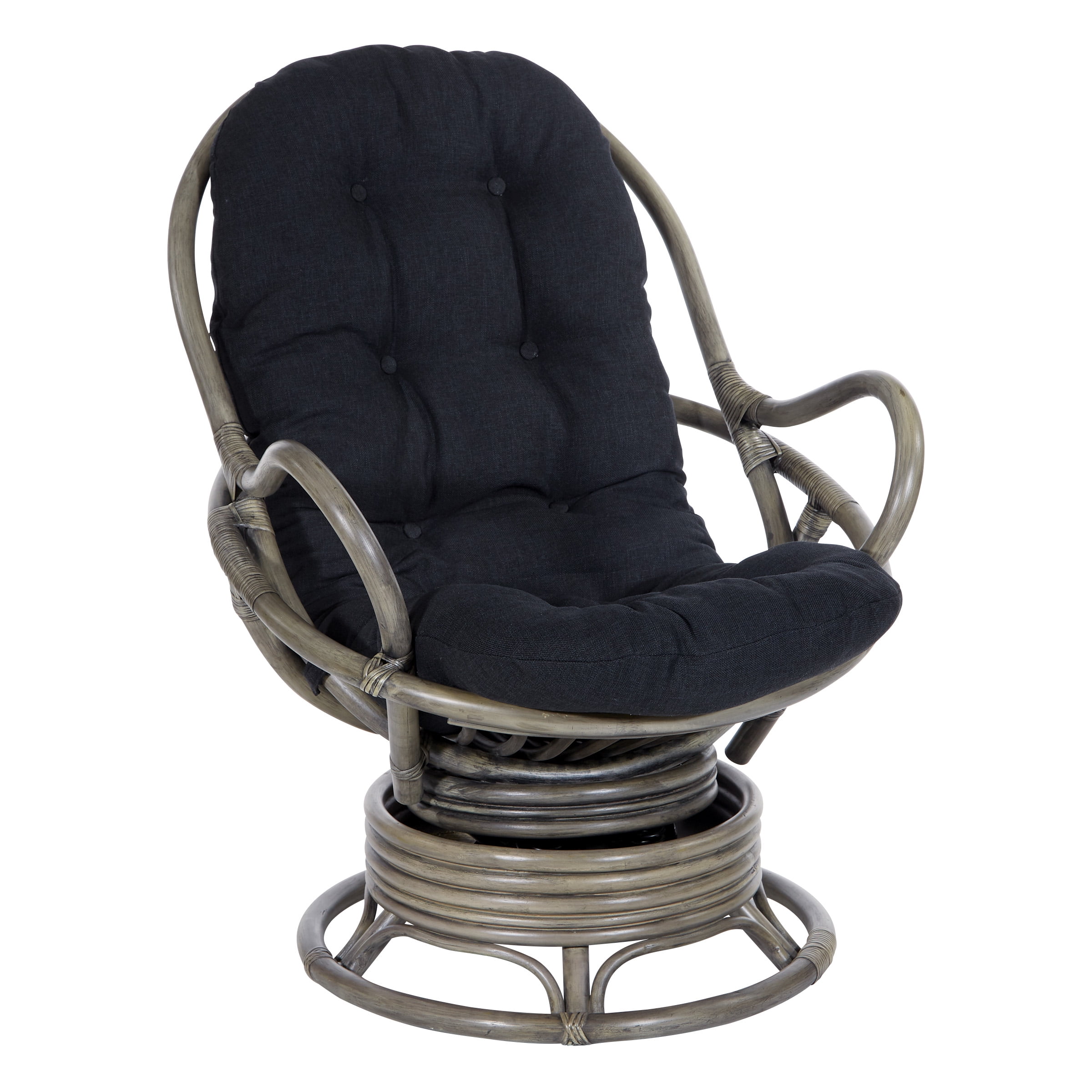 OSP Home Furnishings Tahiti Rattan Swivel Rocker Chair in Black Fabric ...