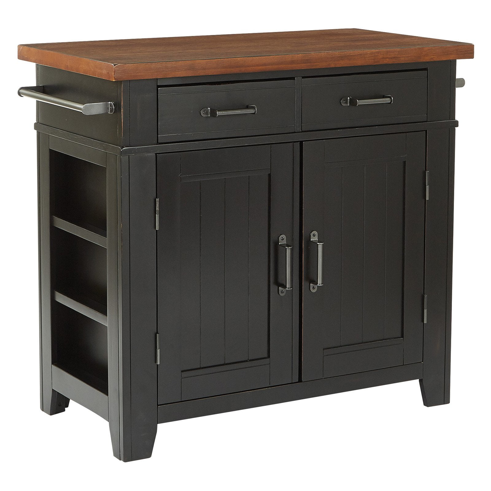 Urban Farmhouse Black Kitchen Island with Vintage Oak Top