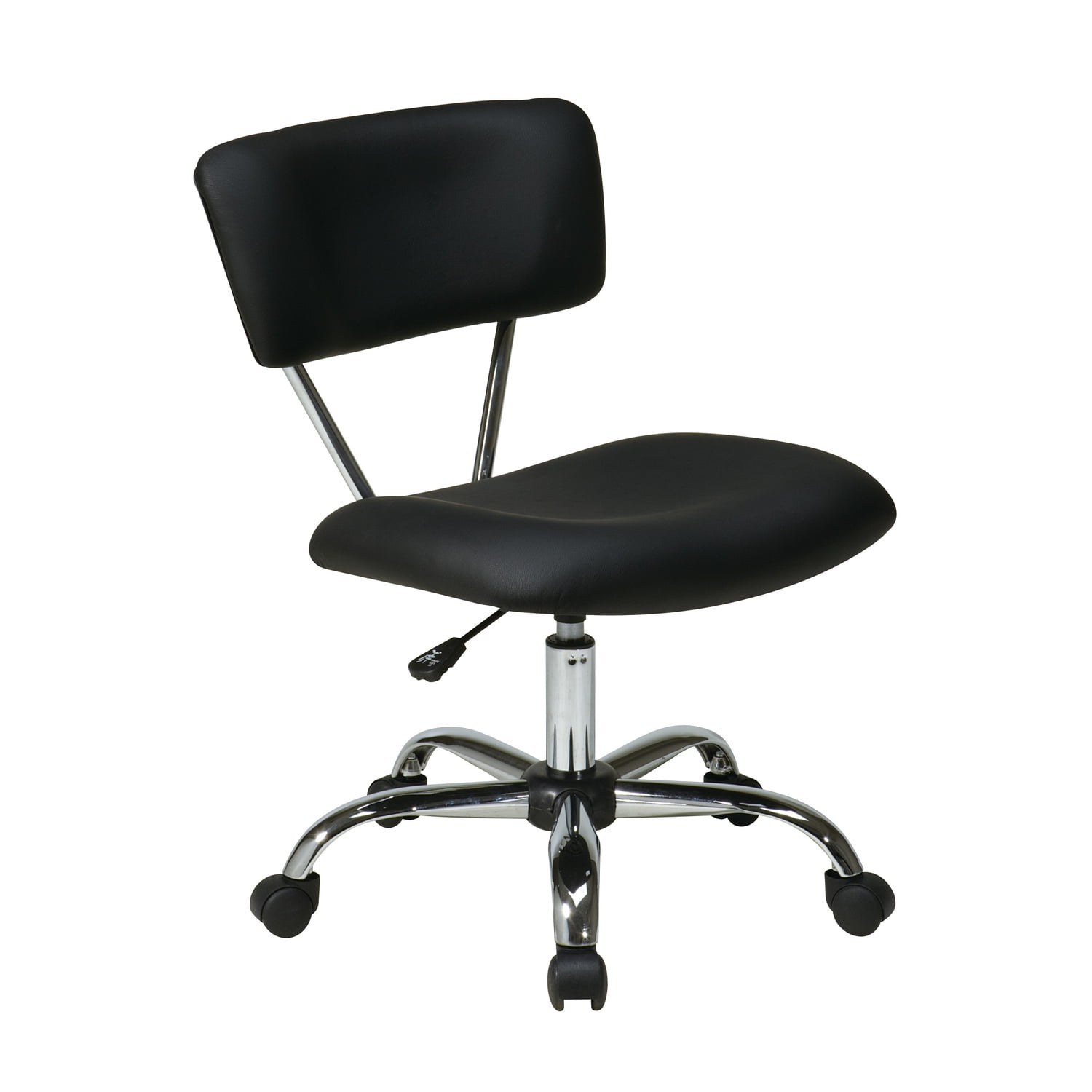 Black Vinyl Armless Swivel Task Chair with Silver Frame