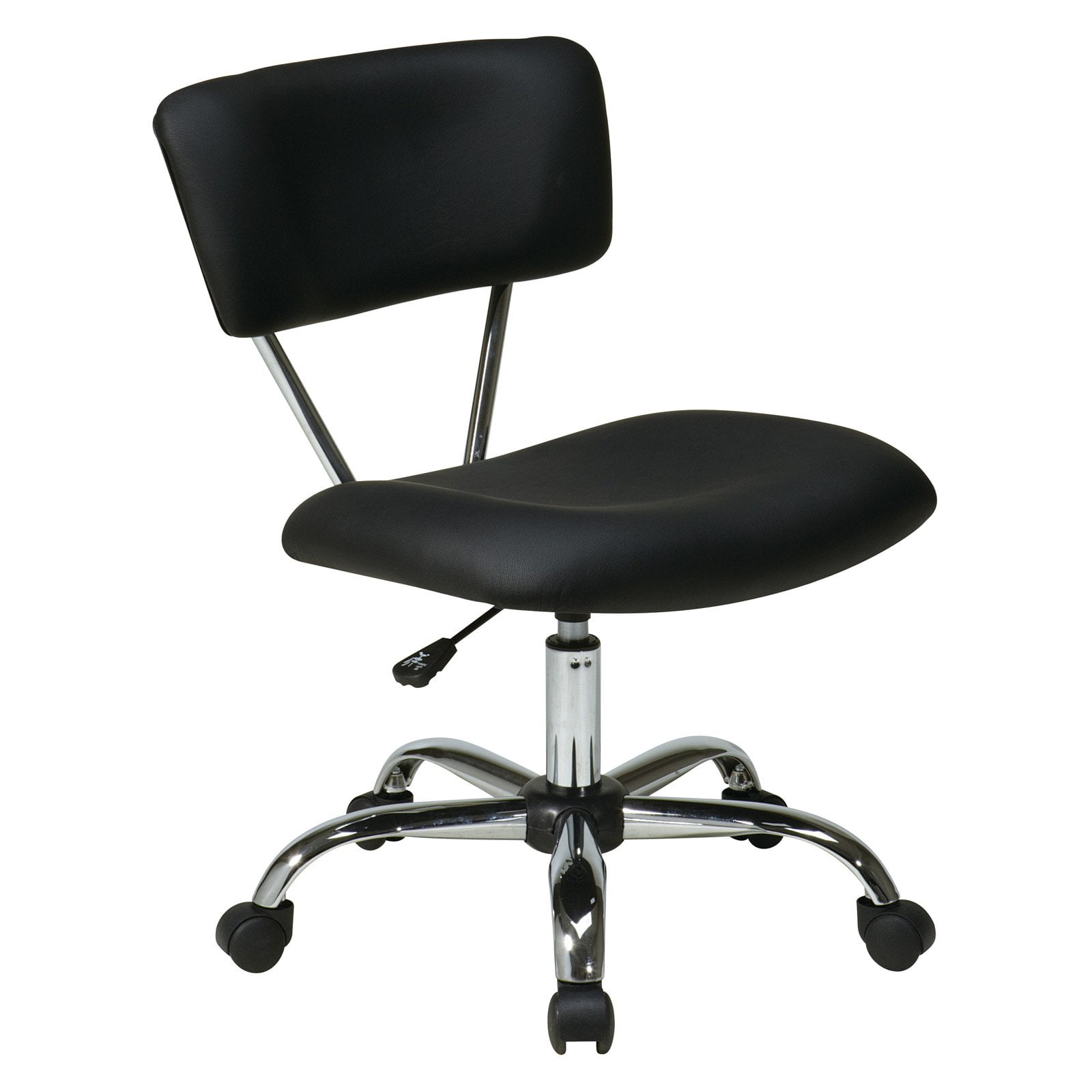 Black Vinyl Armless Swivel Task Chair with Silver Frame