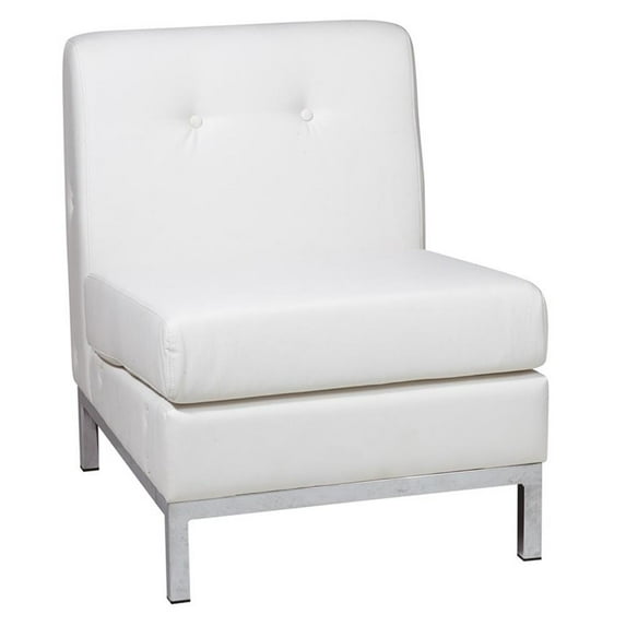 OSP Home Furnishings Wall Street Armless Chair. White Faux Leather.