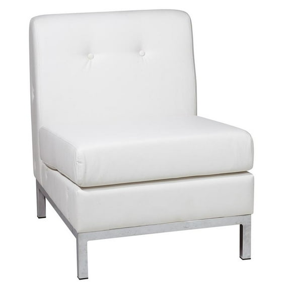 OSP Home Furnishings Wall Street Armless Chair. White Faux Leather.