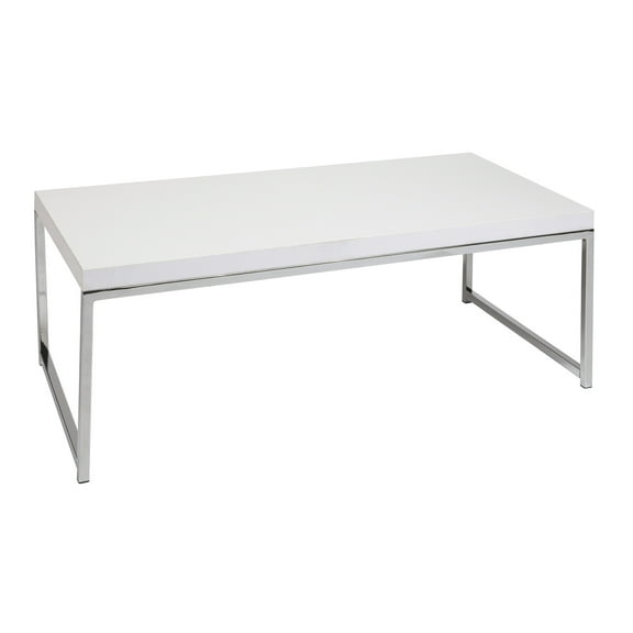 OSP Home Furnishings Wall Street Coffee Table. Chrome/White Finish.