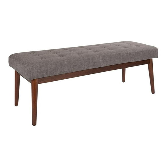 OSP Home Furnishings West Park Bench in Cement Fabric with Coffee Finished Legs