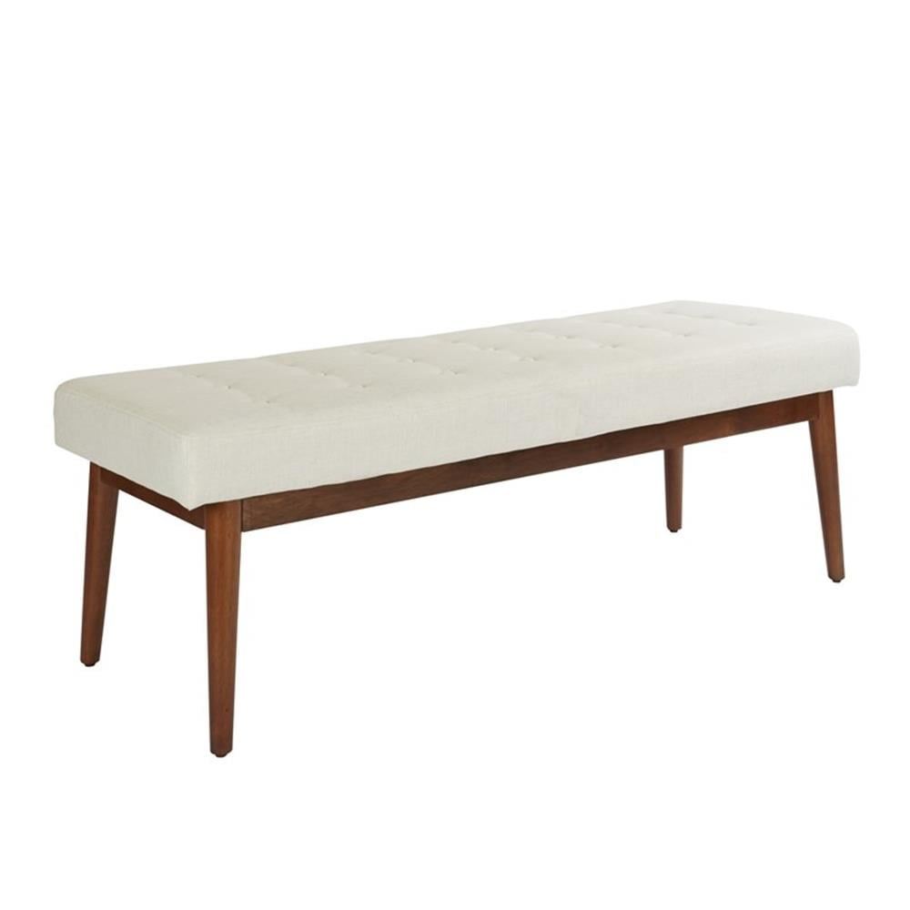 Mid-Century Linen Fabric Storage Bench with Coffee Finished Legs