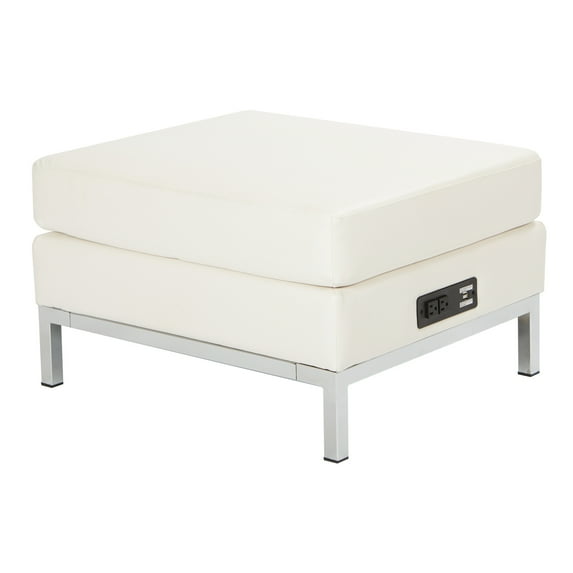 OSP Home Furnishings White AC/USB Charging Ottoman