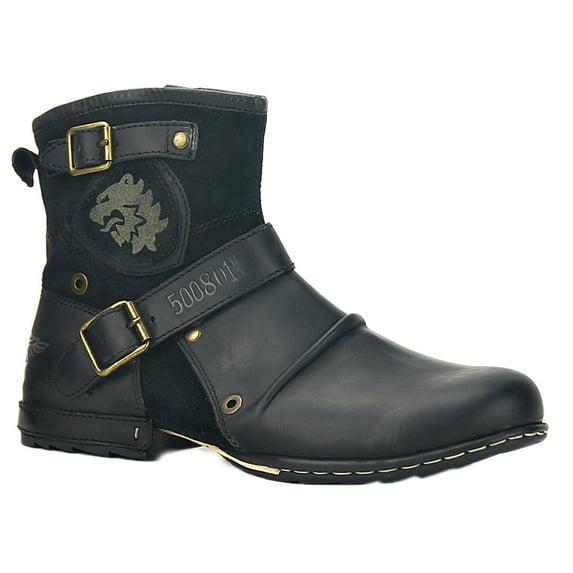 OSSTONE Chukka Boots Moto Boots for Men Fashion Zipper-up Leather Casual Shoes 5008-1-Black-12-WFS Classic Black