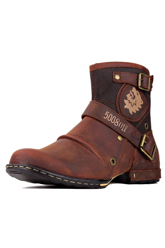 Chukka Boots Moto Boots for Men Fashion Zipper-up Leather Casual Shoes 5008-1-Red-9.5-US Classic Red