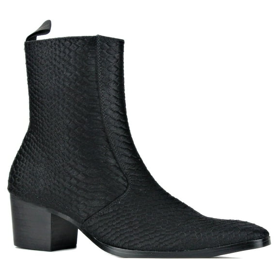 OSSTONE Dress Boots Chelsea Crocodile Print Pony Hair Boots for Men Zipper-up Leather Casual Heel Shoes JY021-A-Black-9.5 Black