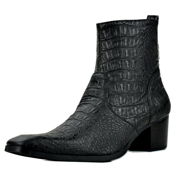 OSSTONE Dress Boots Chelsea Crocodile Prints Boots for Men Zipper-up Leather Casual Heel Shoes JY020-Black-11.5 Black