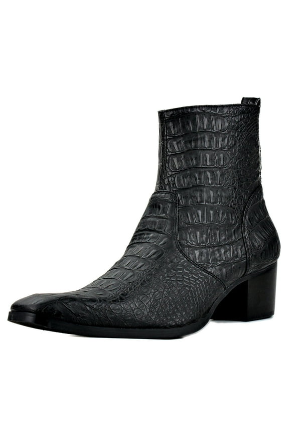 Dress Boots Chelsea Crocodile Prints Boots for Men Zipper-up Leather Casual Heel Shoes JY020-Black-11.5 Black