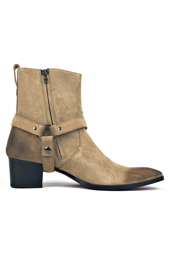 Dress Boots Chelsea Designer Boots for Men Zipper-up Leather Casual Heel Shoes JY002-Beige-Suede-Belt-11 Belt Suede Beige