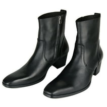 OSSTONE Dress Boots Chelsea Designer Boots for Men Zipper-up Leather Casual Heel Shoes JY002-Black-7 Black