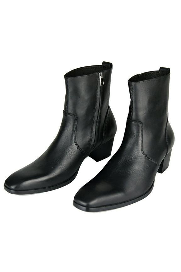 Dress Boots Chelsea Designer Boots for Men Zipper-up Leather Casual Heel Shoes JY002-Black-9.5 Black