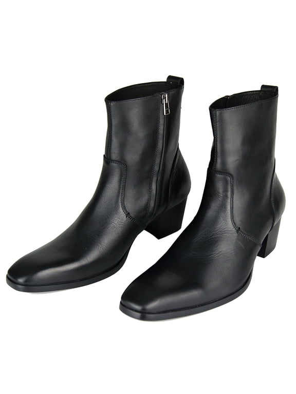 Dress Boots Chelsea Designer Boots for Men Zipper-up Leather Casual Heel Shoes JY002-Black-9.5 Black