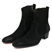 OSSTONE Dress Boots Chelsea Designer Boots for Men Zipper-up Leather Casual Heel Shoes JY002-BlackSuede-7 Suede Black