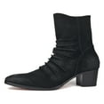 thumbnail image 1 of OSSTONE Dress Boots Chelsea Designer Boots for Men Zipper-up Leather Casual Heel Shoes JY002-BlackSuede-Pleated-7 Pleated Suede Black, 1 of 6