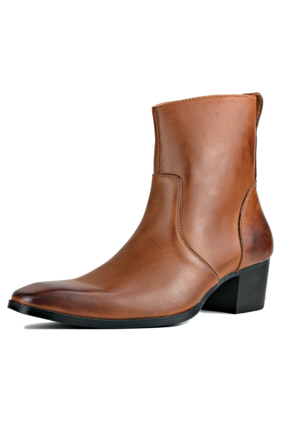 Dress Boots Chelsea Designer Boots for Men Zipper-up Leather Casual Heel Shoes JY002-Brown-12 Brown