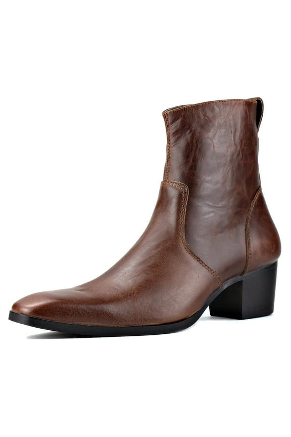 Dress Boots Chelsea Designer Boots for Men Zipper-up Leather Casual Heel Shoes JY002-Coffee-7 Coffee