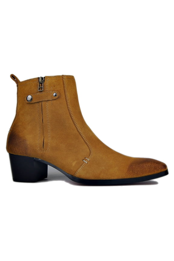 Dress Boots Chelsea Designer Boots for Men Zipper-up Leather Casual Heel Shoes JY004-Yellow-Suede-8 Suede Yellow